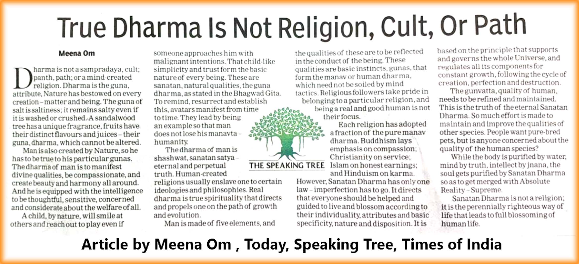 True Dharma is not Religion, cult or path